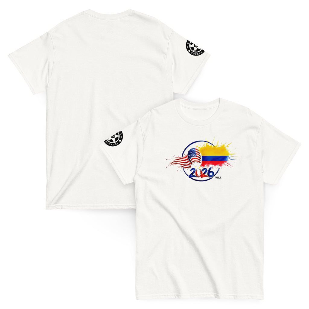 White t-shirt with 2026 World Cup logo on a white background