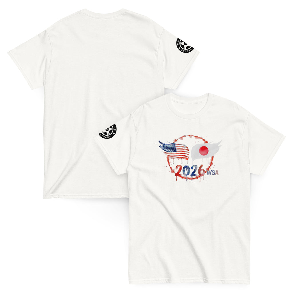 White t-shirt with 2026 WSA logo on a white background