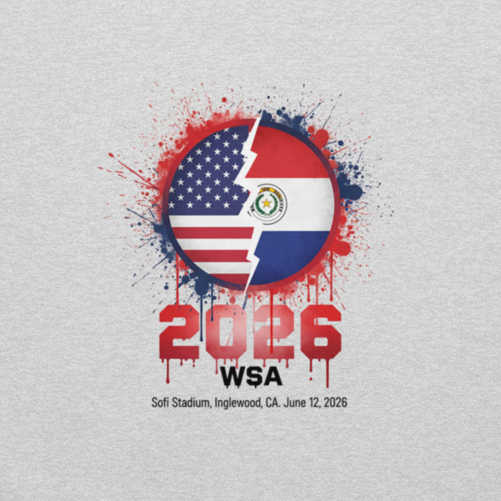 Design with American and Paraguayan flags and '2026 WSA' text on a light gray background