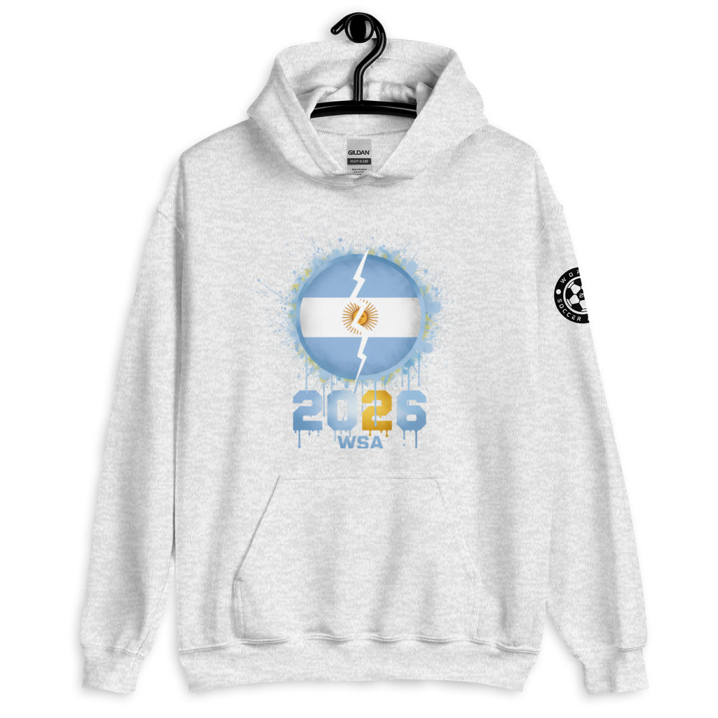 White hoodie with a graphic design on a white background