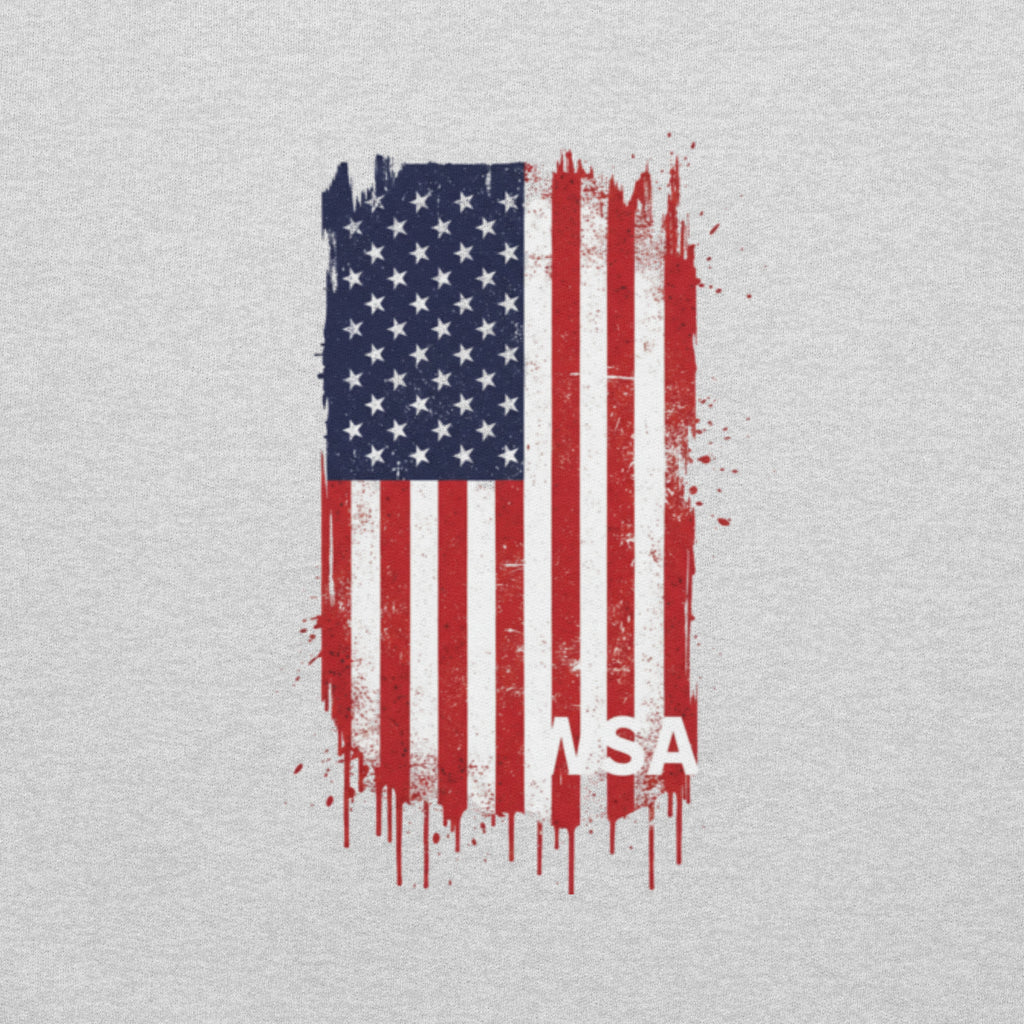 Distressed American flag with 'NSA' text on a light gray background
