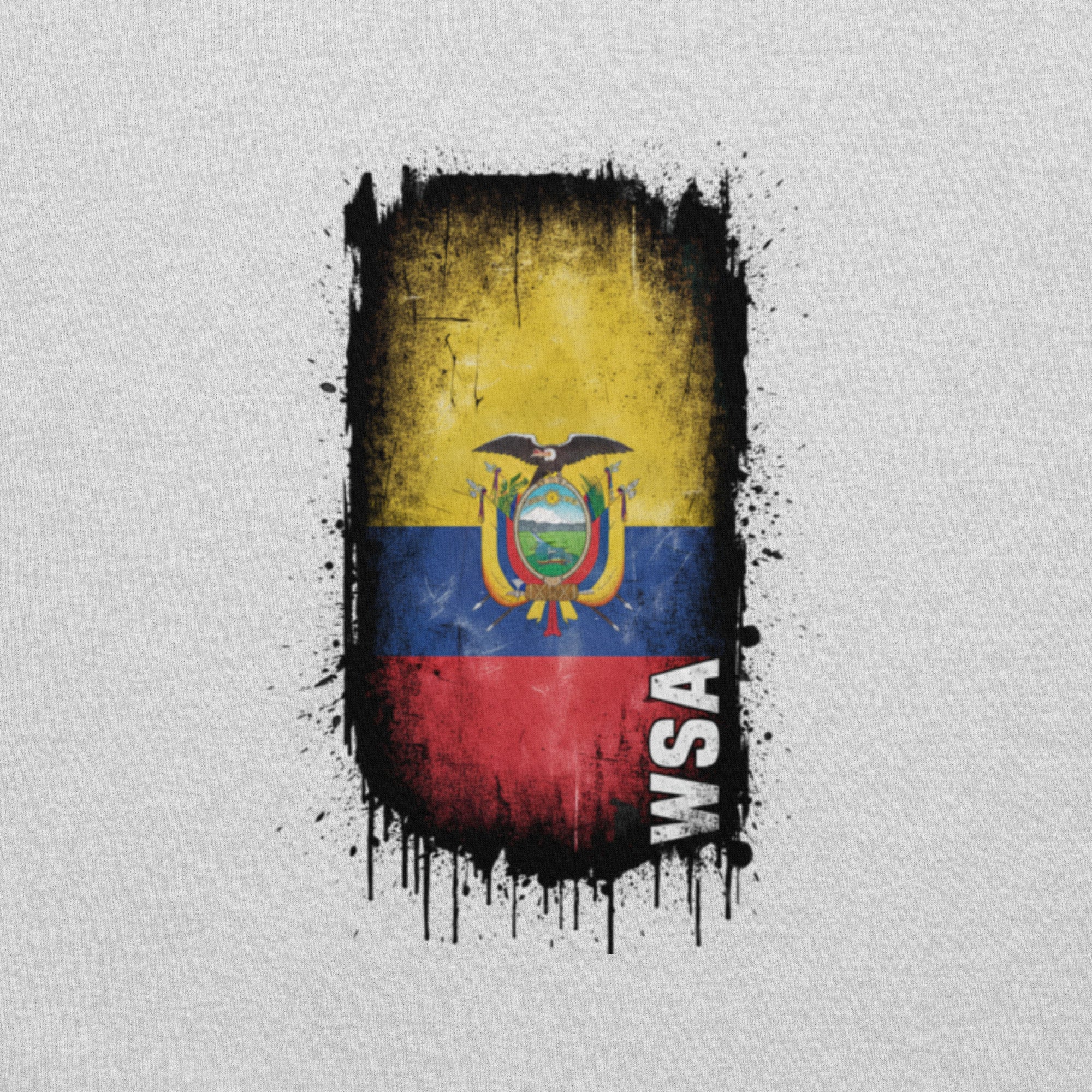 Flag of Ecuador with 'WSA' text on a textured gray background