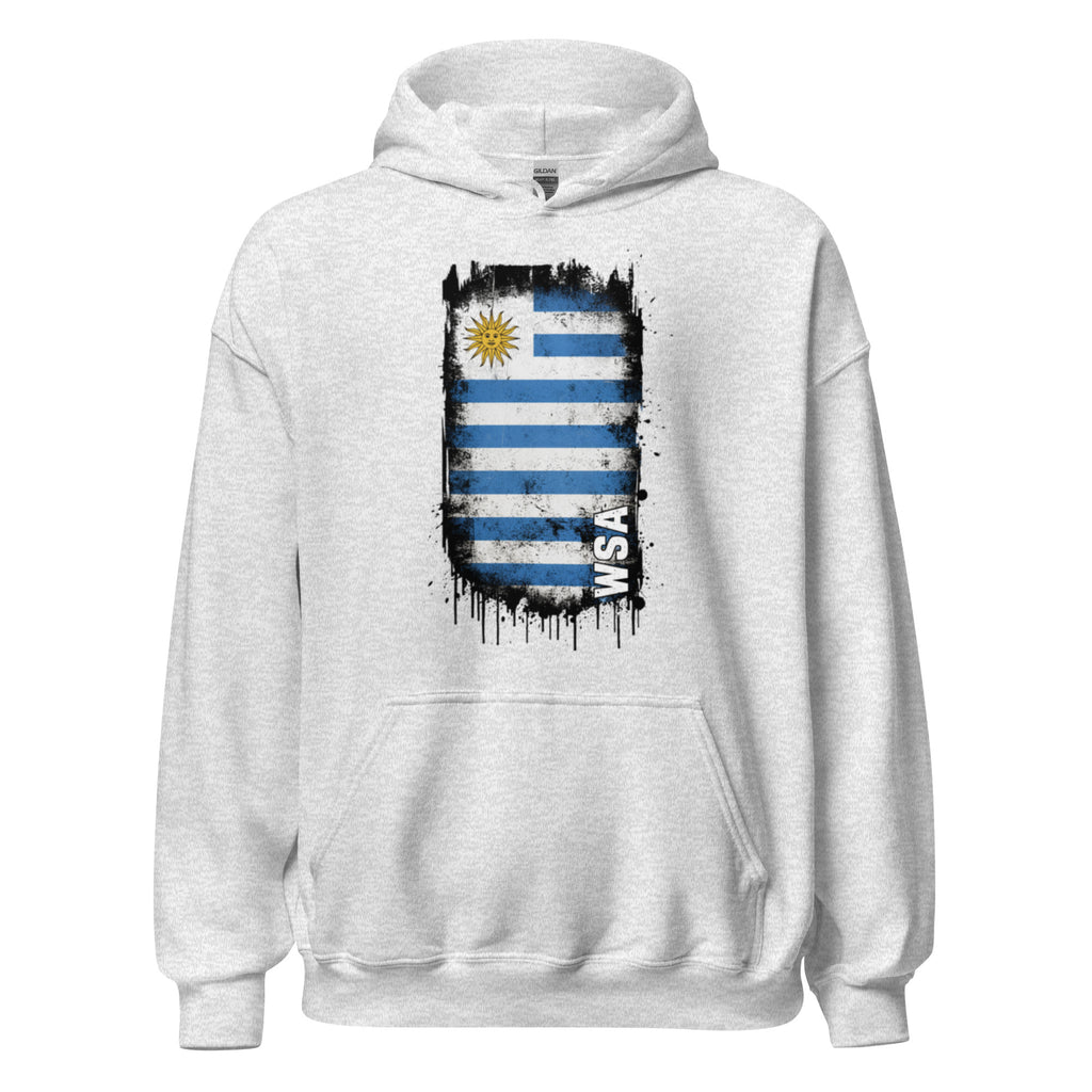 White hoodie with a flag design on a white background