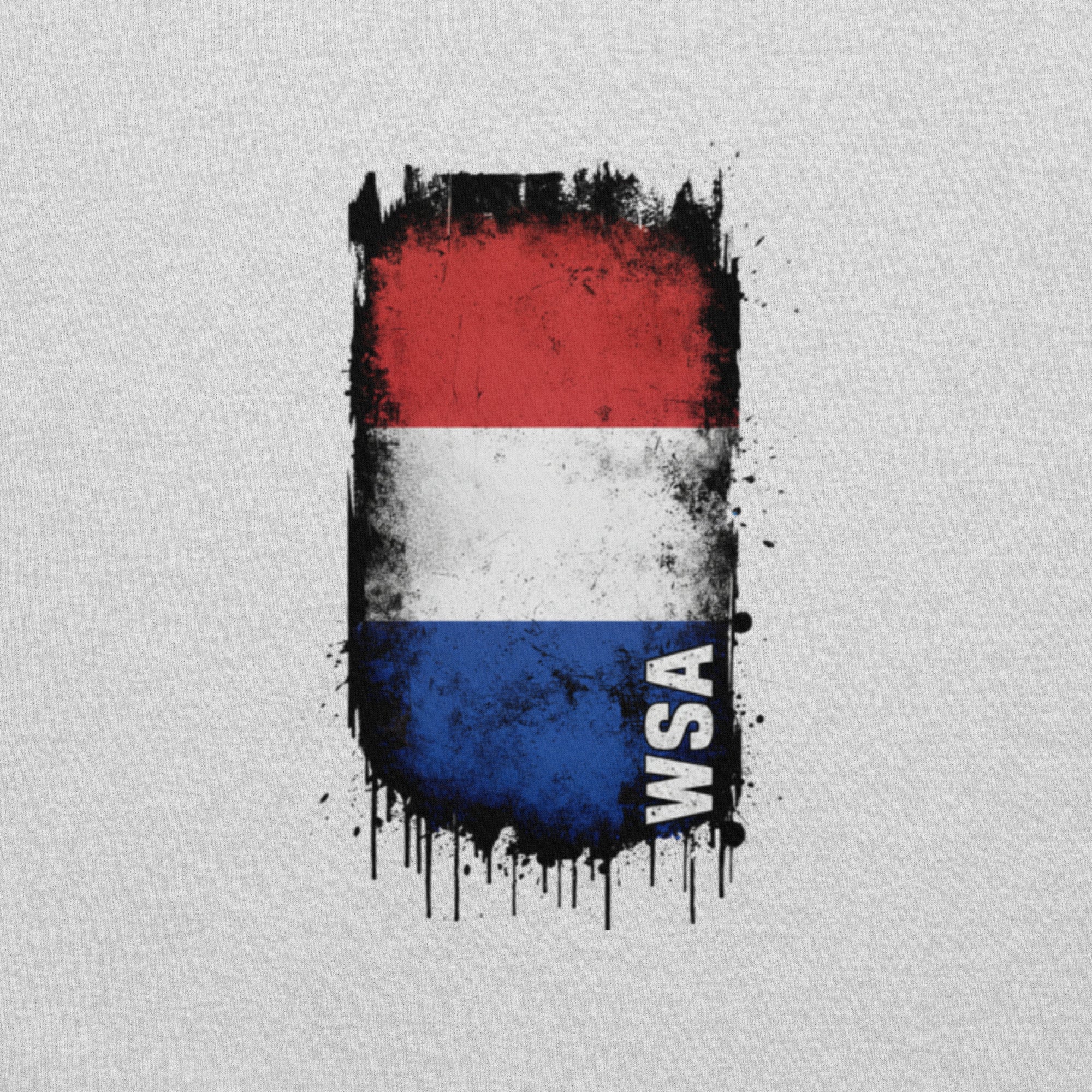 Flag design with red, white, and blue colors on a gray background