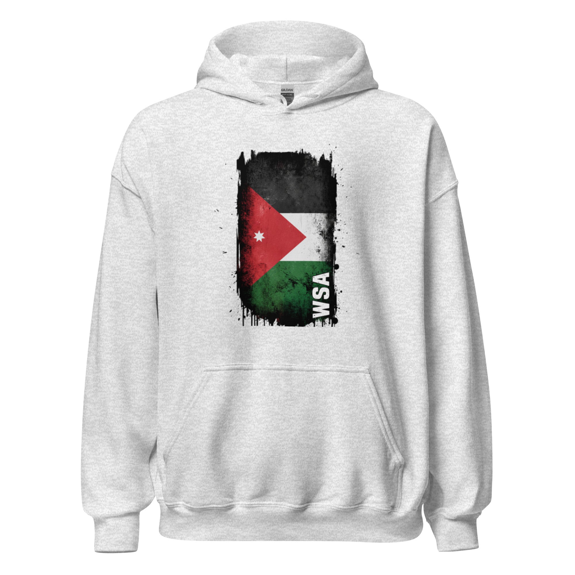 White hoodie with Jordanian flag design on a white background