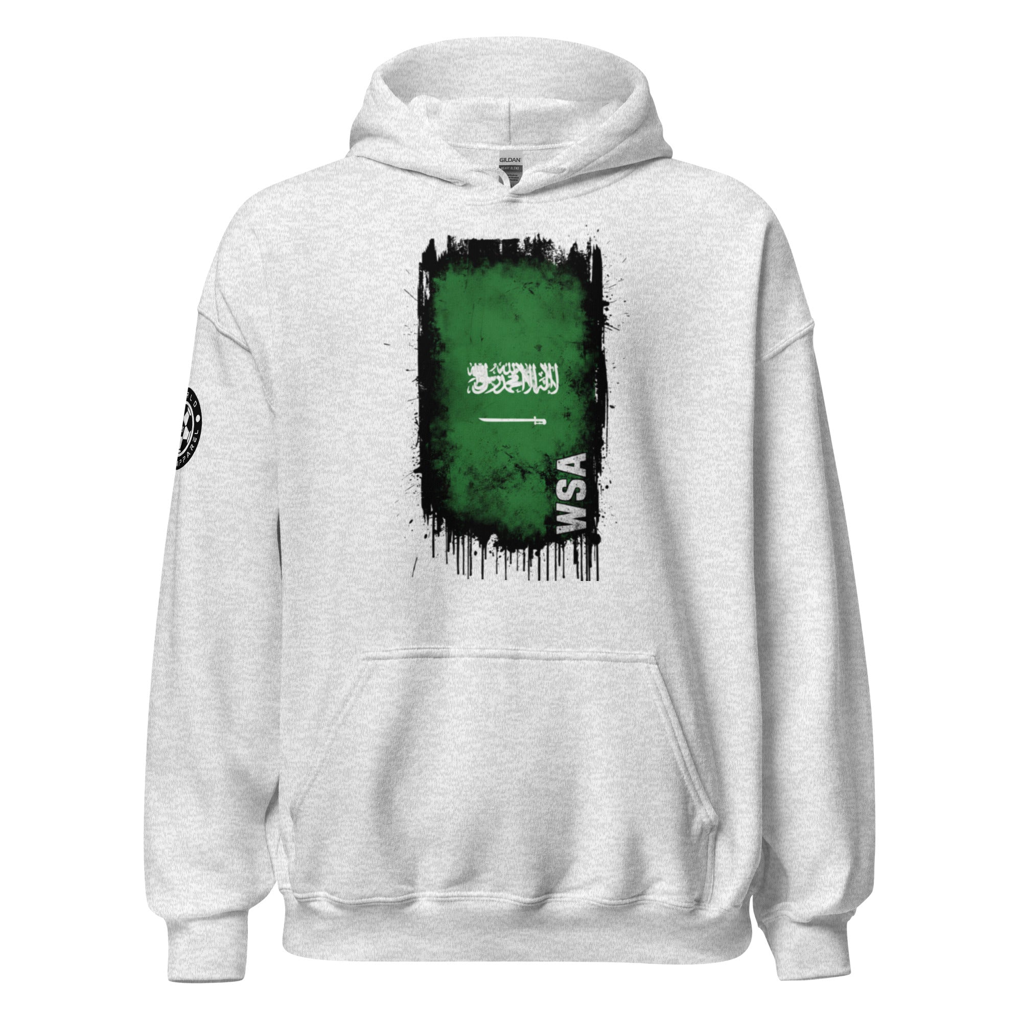 White hoodie with green graphic and 'WSA' text on a white background