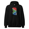 Black hoodie with South African flag design on a white background