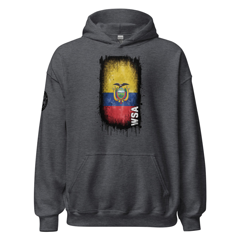 Dark gray hoodie with a colorful graphic design on a white background