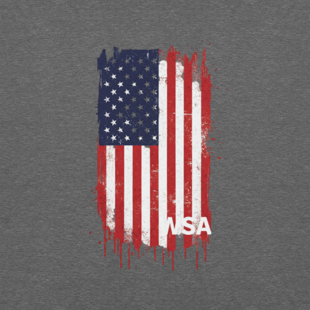 Gray t-shirt with a distressed American flag and 'NSA' text on a gray background
