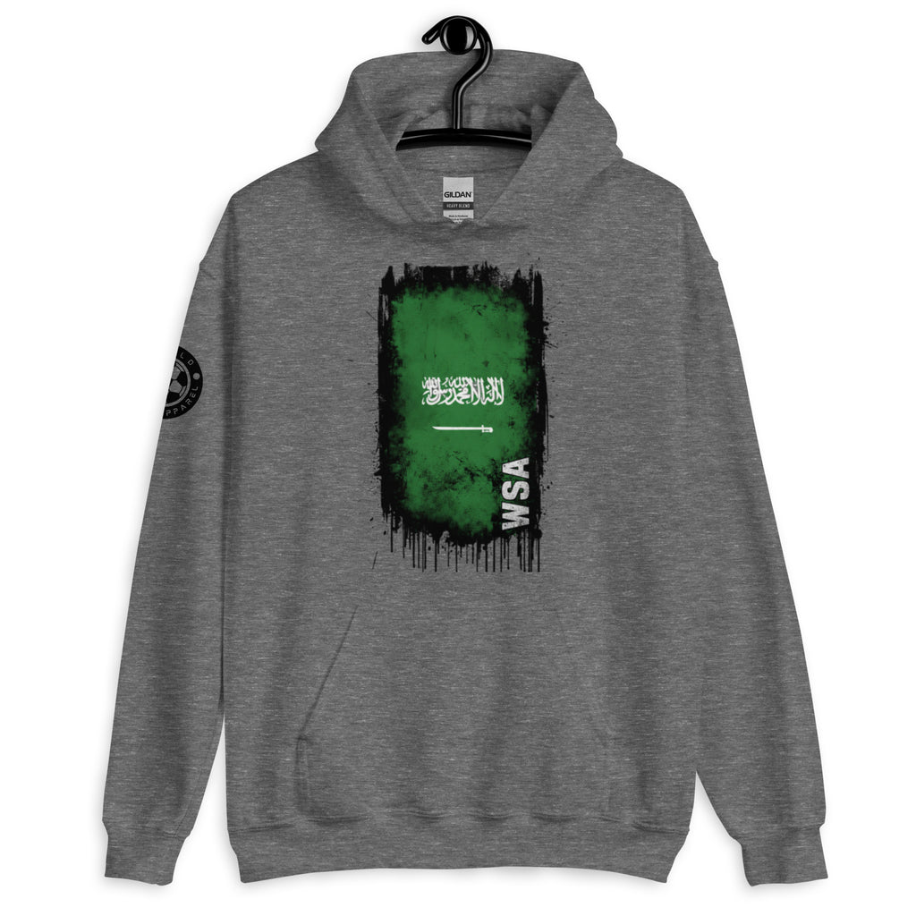 Gray hoodie with green graphic and 'WSA' text on a white background