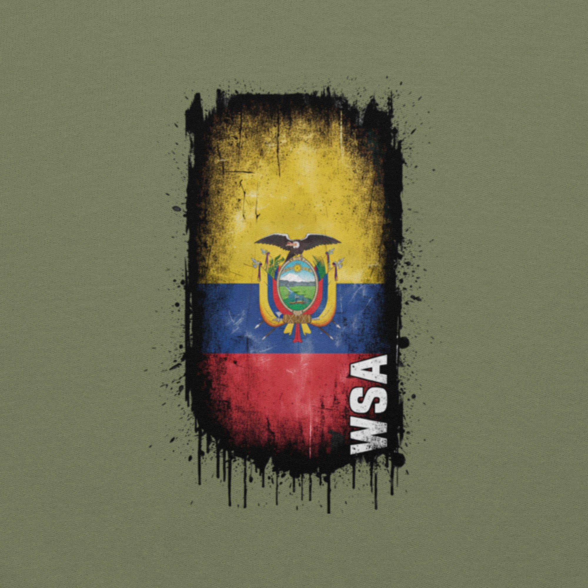 Flag of Ecuador with 'WSA' text on a green background