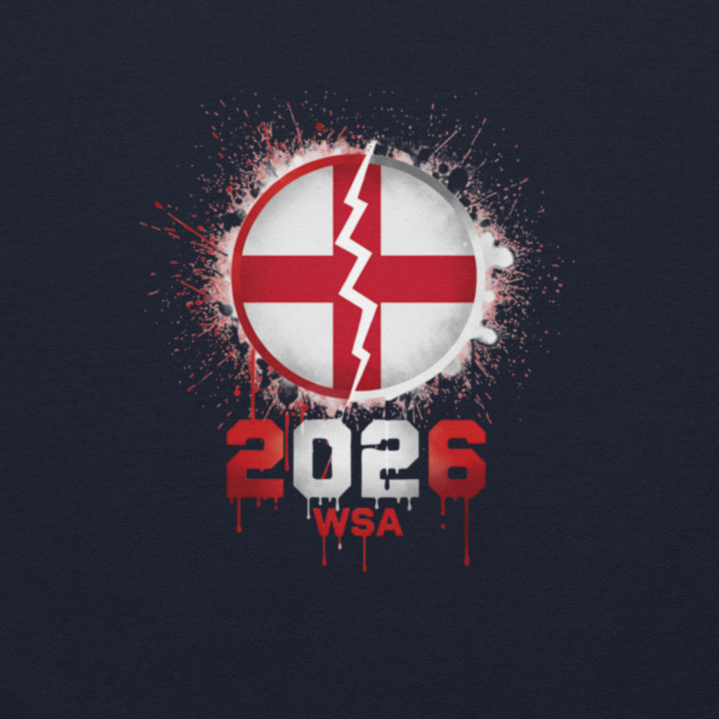 Design with a red and white circle, lightning bolt, and '2026 WSA' text on a dark background