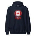 Navy blue hoodie with a red and white graphic design featuring the number 2026 and a maple leaf on a white background.
