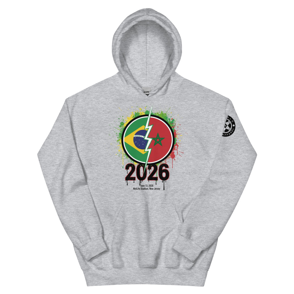 Gray hoodie with a colorful graphic design featuring the number 2026 on a white background