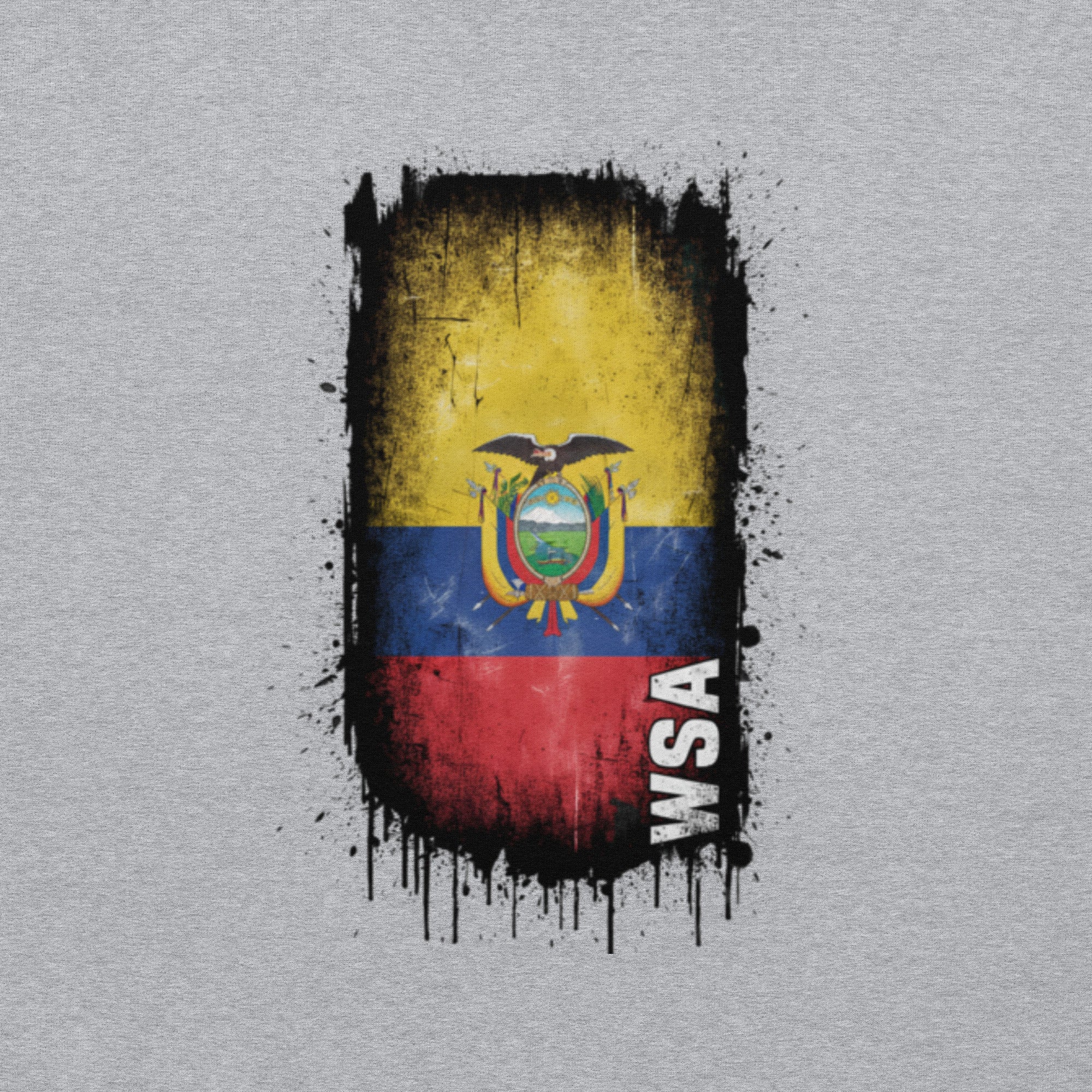 Flag of Ecuador with 'WSA' text on a gray background