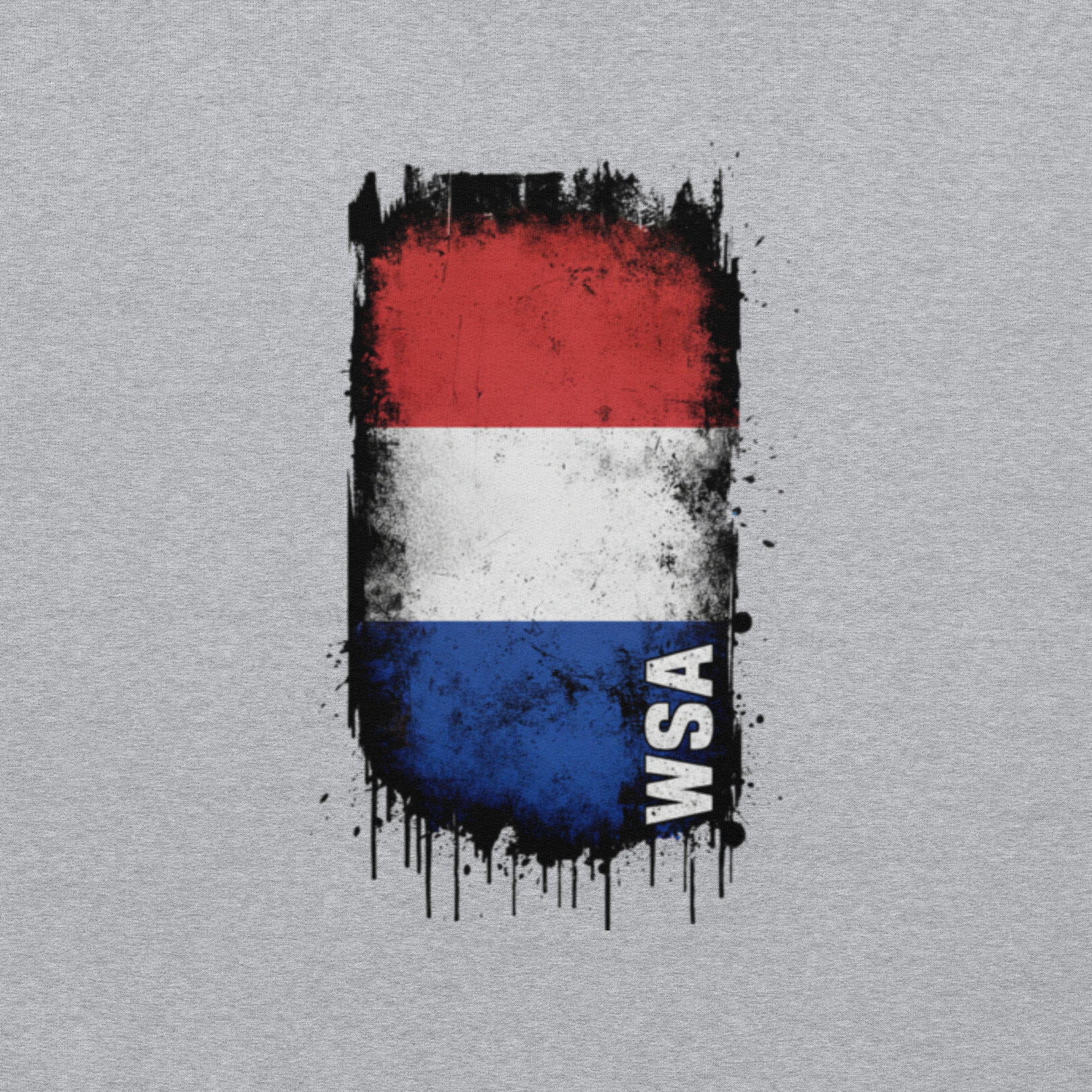 Flag design with red, white, and blue colors on a gray background