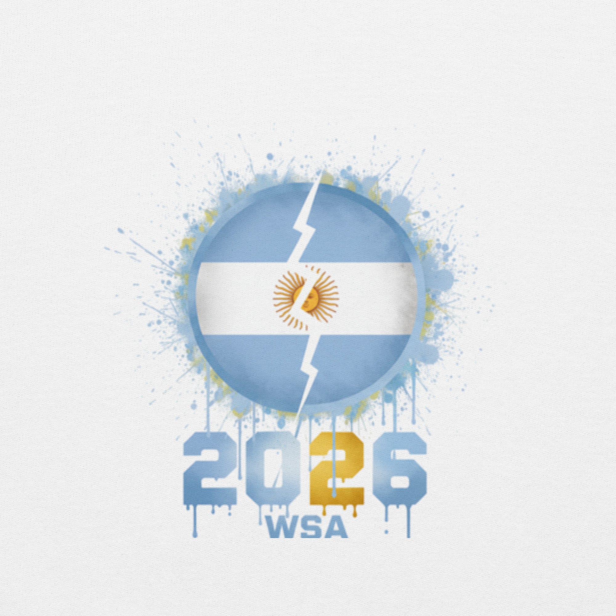 Argentine flag with a lightning bolt design and '2026 WSA' text on a light gray background
