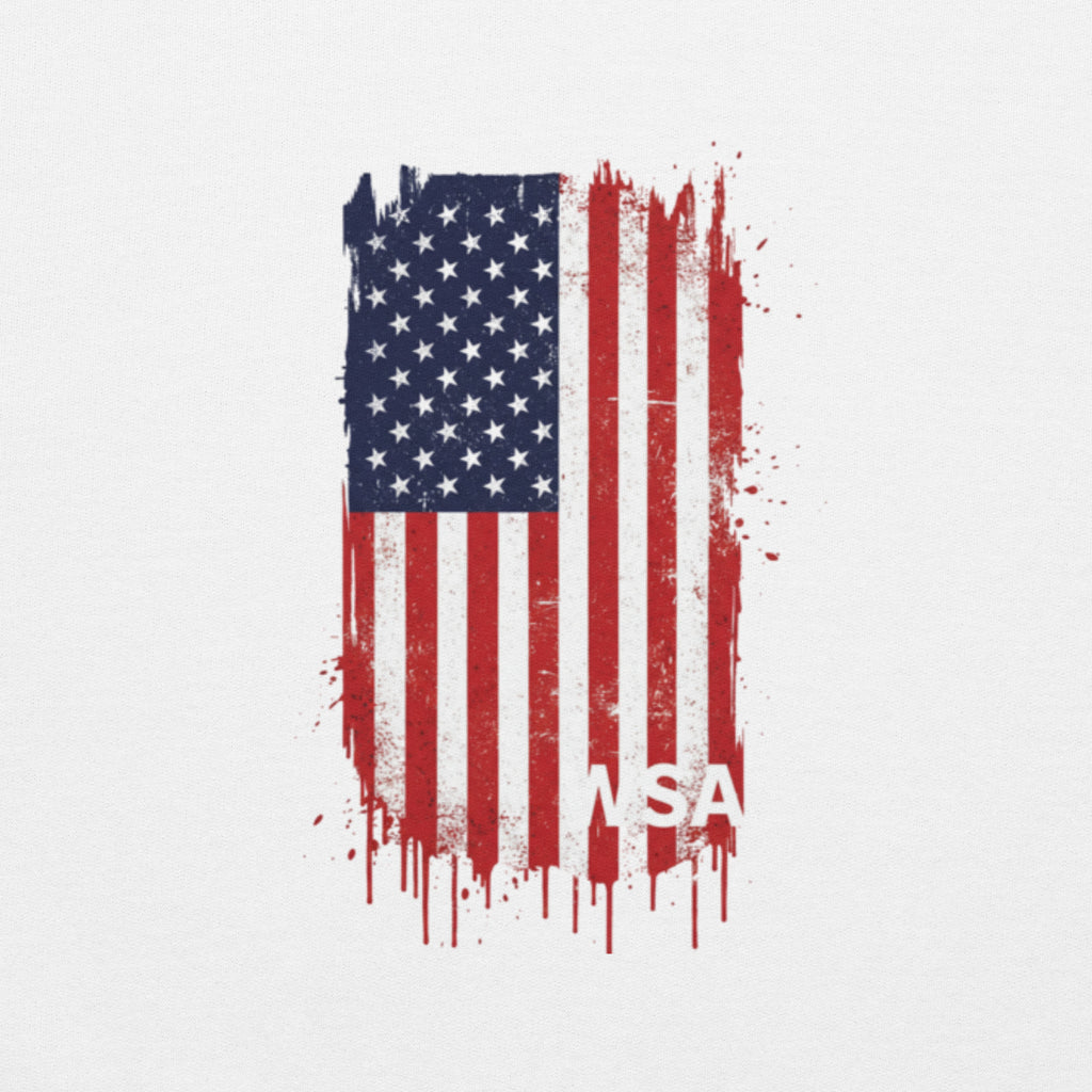 Distressed American flag with 'NSA' text on a white background