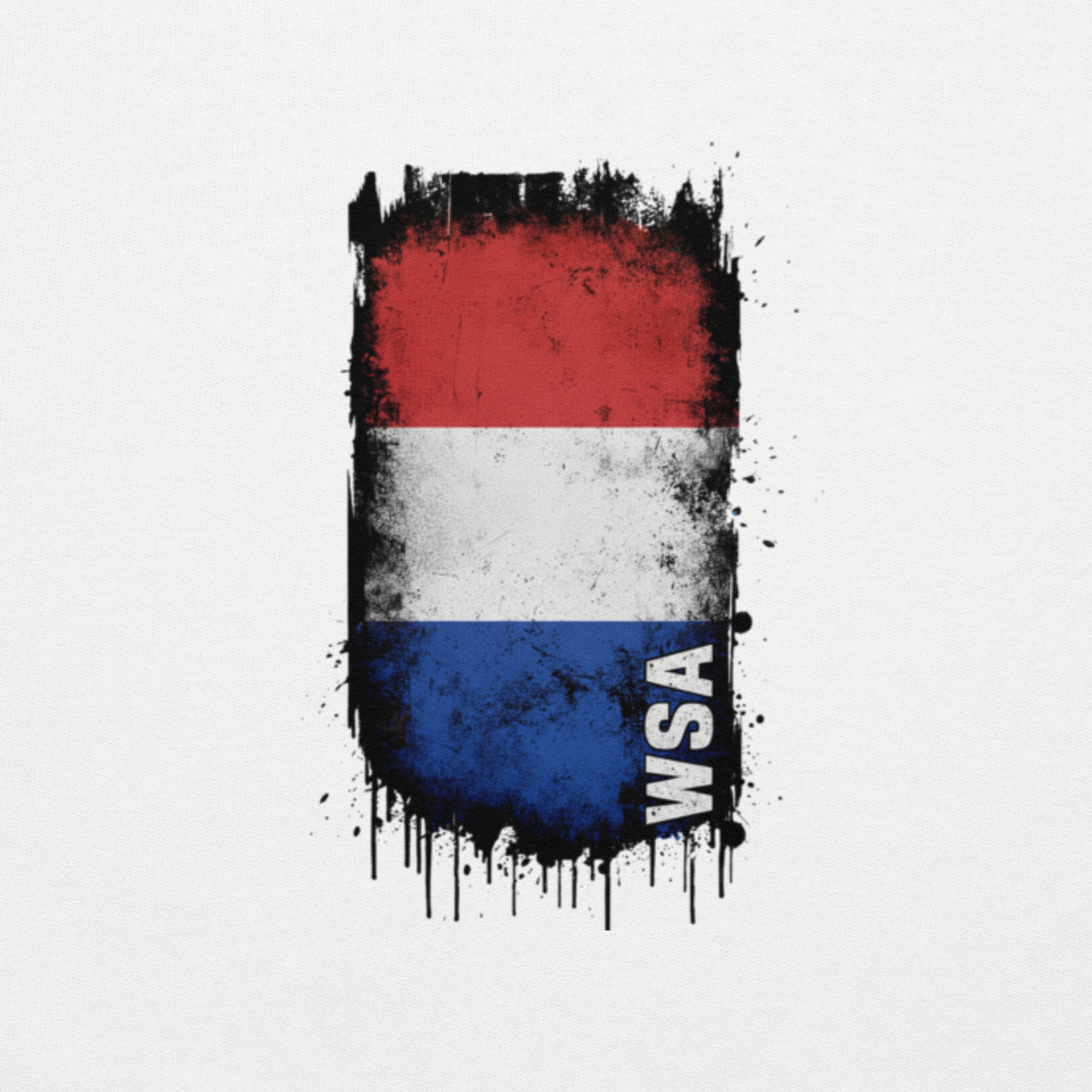 Flag with red, white, and blue colors and 'WSA' text on a white background