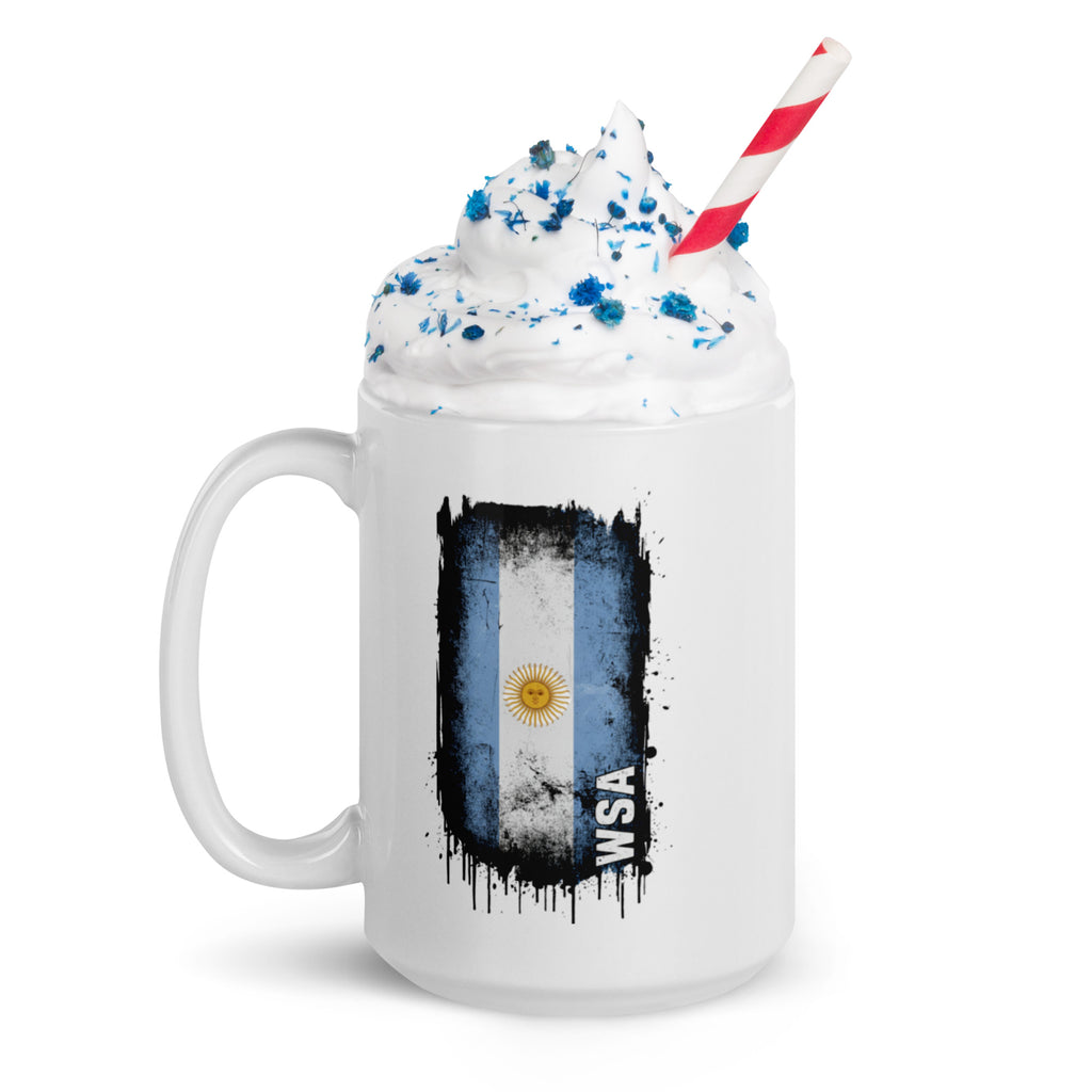 Mug with a design resembling a milkshake with whipped cream and a straw, featuring the flag of Argentina.