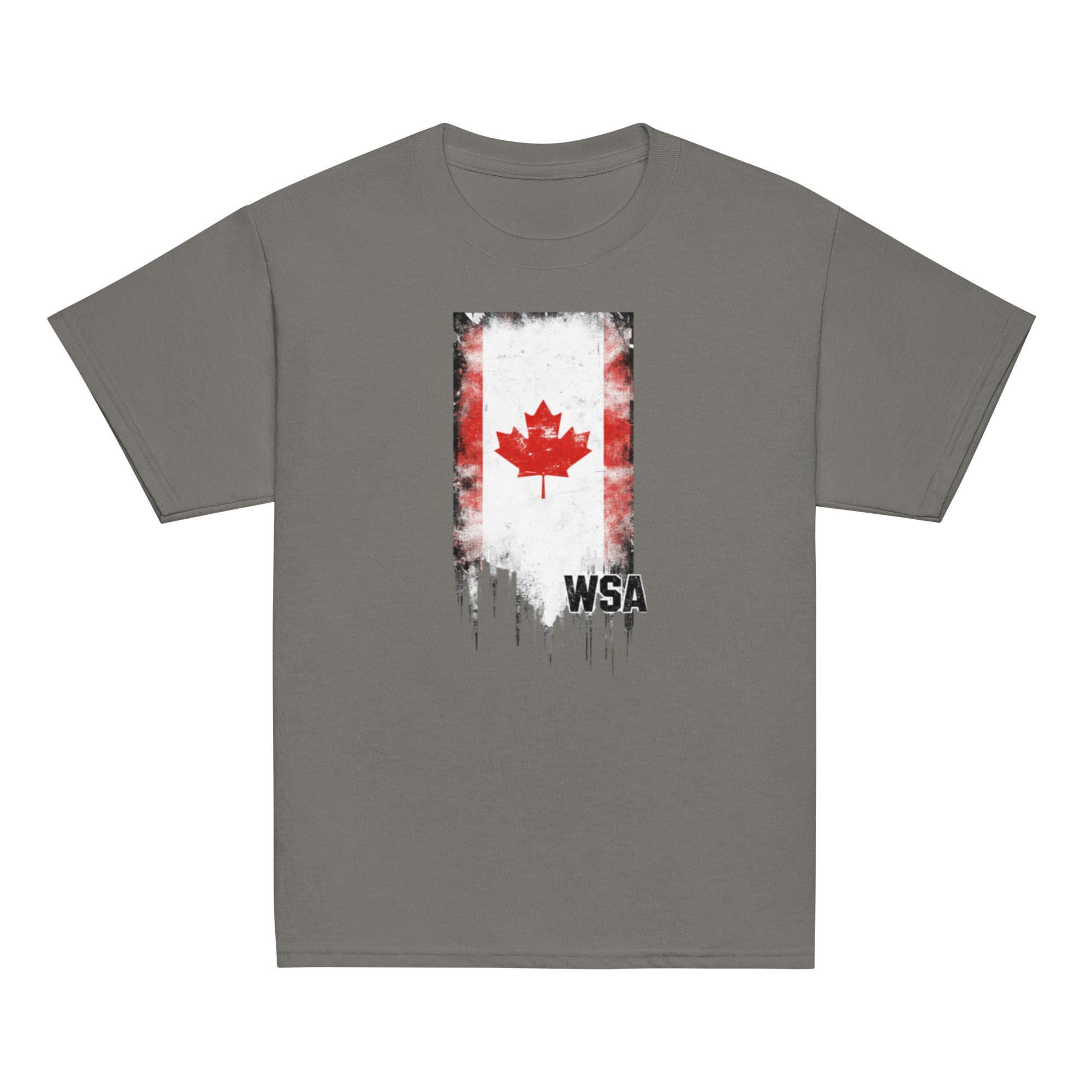 Gray t-shirt with a Canadian flag graphic and 'WSA' text on a white background