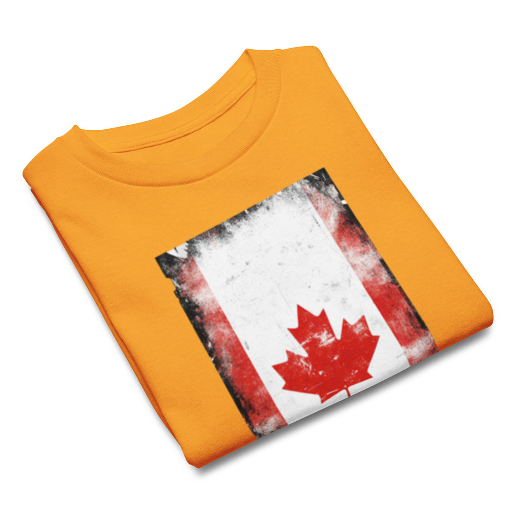 Orange t-shirt with a Canadian flag design on a white background