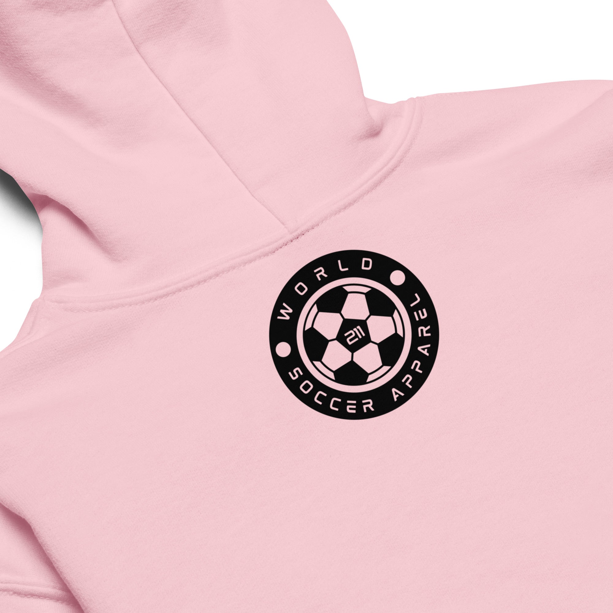 Pink hoodie with a black logo on a white background