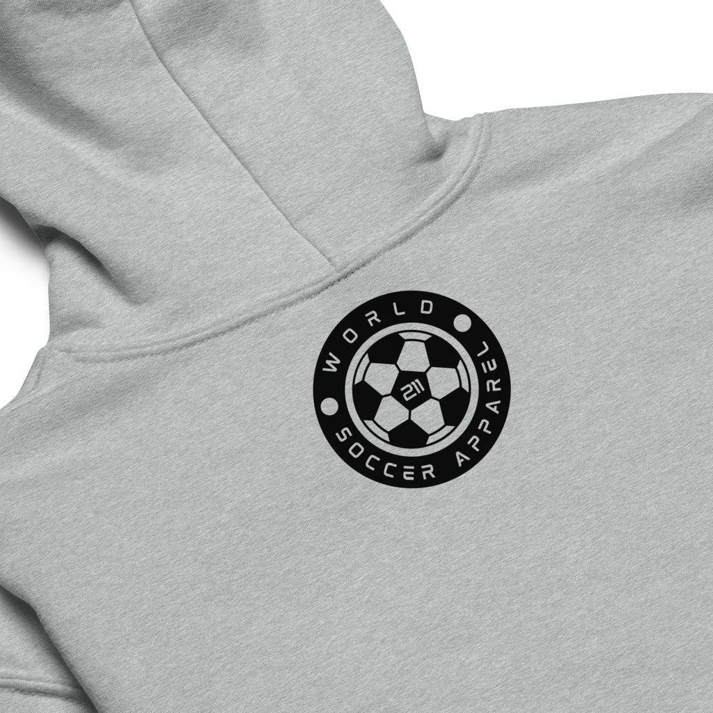 Gray hoodie with World Soccer Apparel logo on the chest.