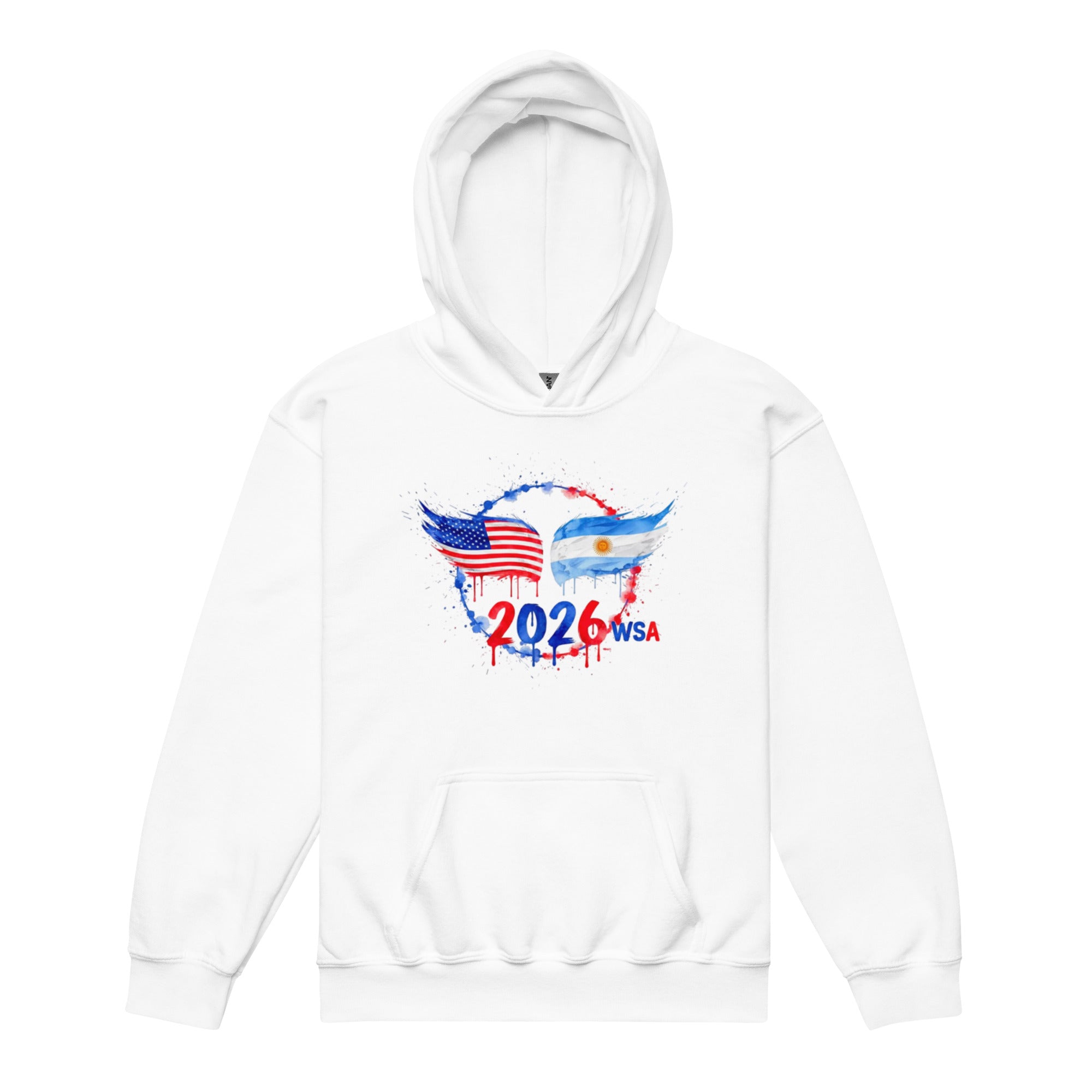 White hoodie with 2026 WSA design on a white background