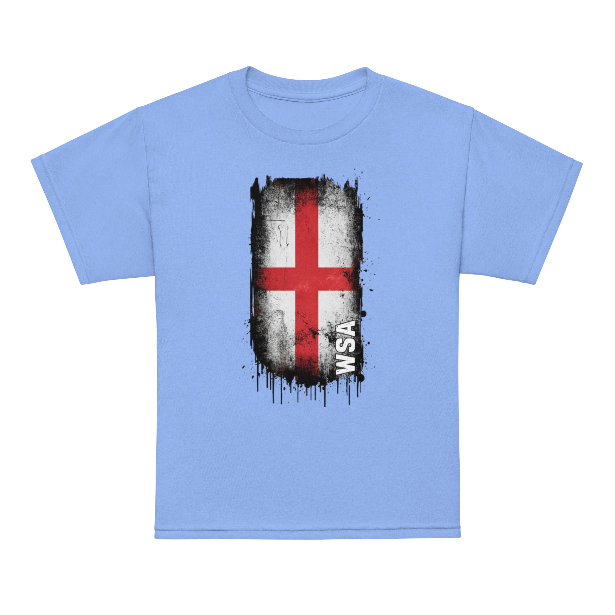 Light blue t-shirt with a flag design and 'WSA' text on a white background