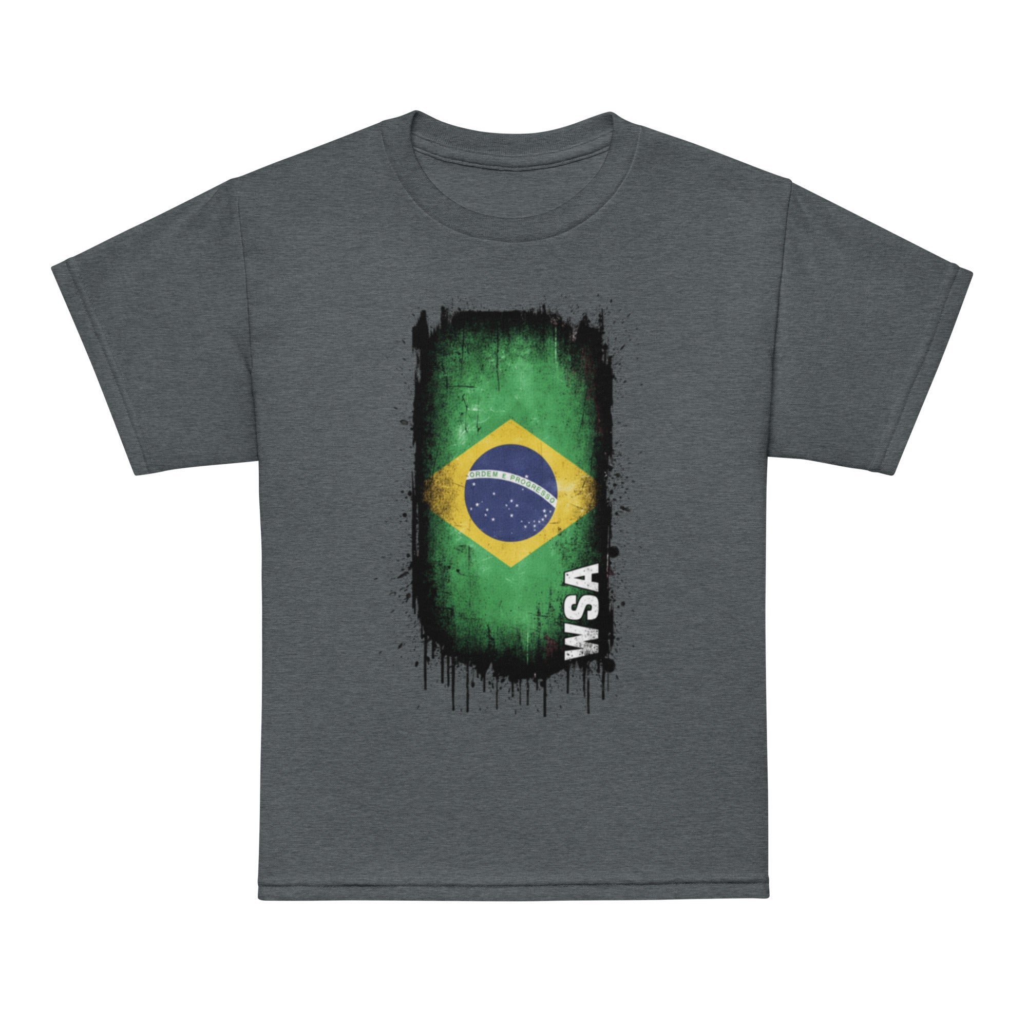 Gray t-shirt with Brazilian flag design and 'WSA' text on a white background